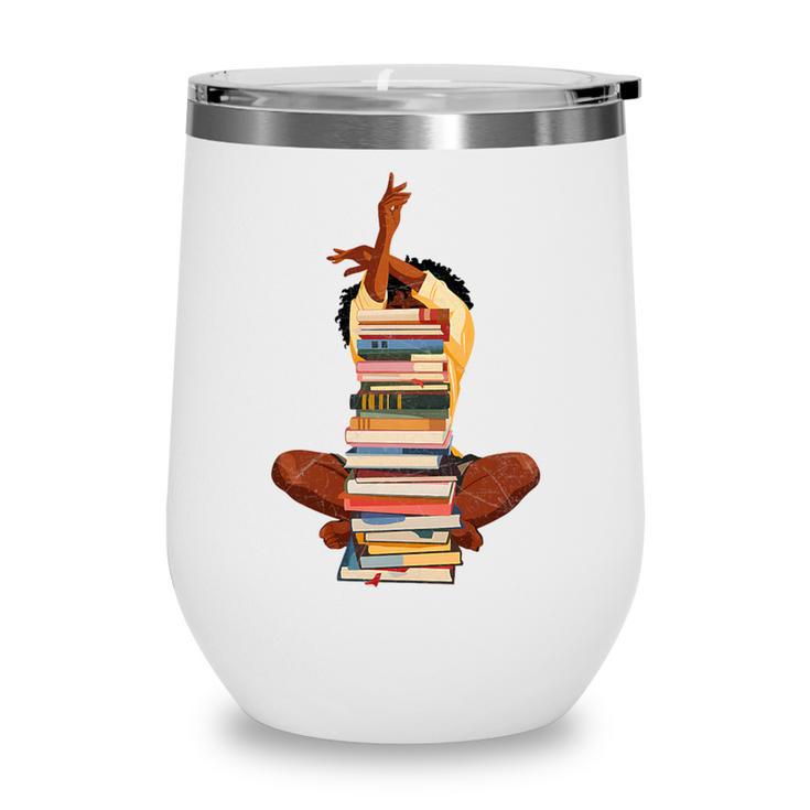 Woman And Books Stack Afro Girl Book Lover Premium Tri-Blend Wine Tumbler