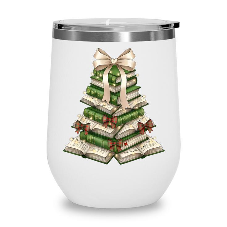 Xmas Tree Books Merry Christmas Coquette Bow Teacher Holiday Wine Tumbler