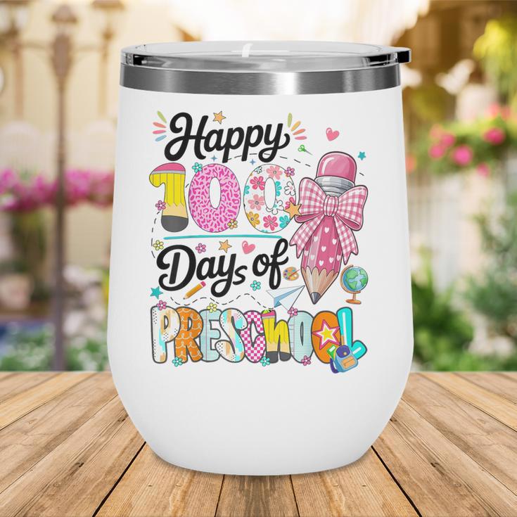 100th Day Of School Teacher Books 100 Days Of Preschool Girl Wine Tumbler