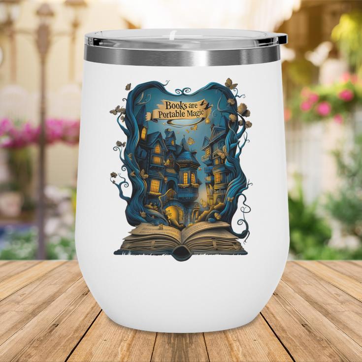 4 Books Are Portable Magic Bookish Reading Nerd Quote Wine Tumbler