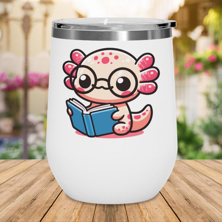 Adorable Book Lover Axolotl With Reading Glasses Cute Wine Tumbler