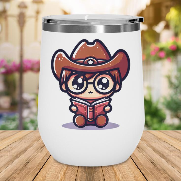 Adorable Book Lover Cowboy With Reading Glasses Cute Wine Tumbler