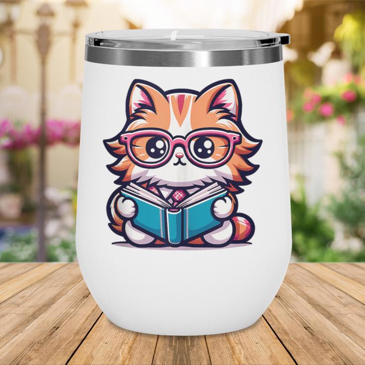 Adorable Book Lover Maine Coon Cat With Reading Glasses Cute Wine Tumbler