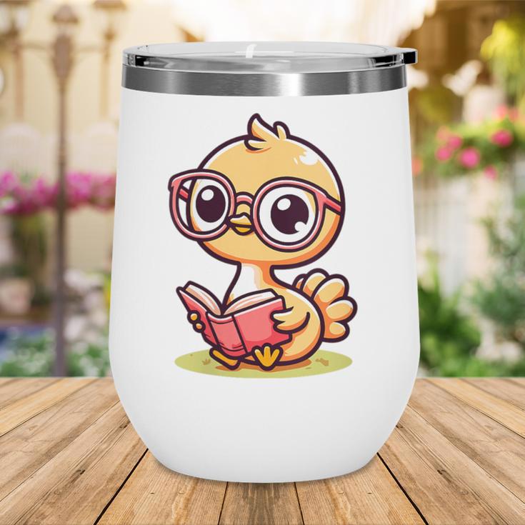 Adorable Book Lover Ostrich With Reading Glasses Cute Wine Tumbler