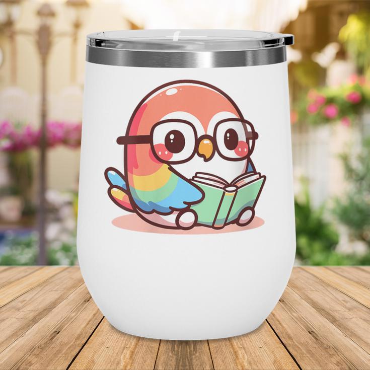 Adorable Book Lover Parrot With Reading Glasses Cute Wine Tumbler