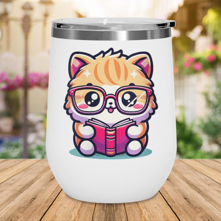 Adorable Book Lover Persian Cat With Reading Glasses Cute Wine Tumbler