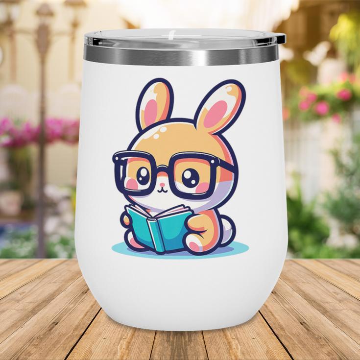 Adorable Book Lover Rabbit With Reading Glasses Cute Premium Wine Tumbler