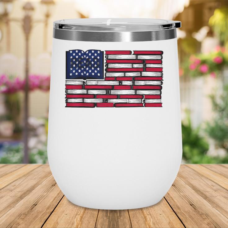 America US Flag Books Library Reading For Book Lover Reader Wine Tumbler