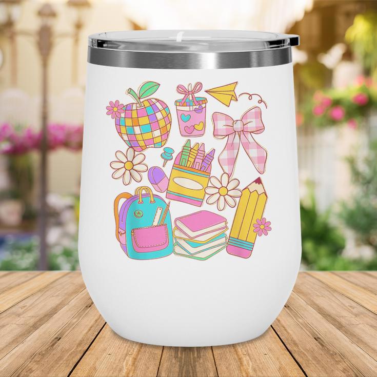 Apple Disco Pencil Books Bow Teacher Student Back To School Wine Tumbler