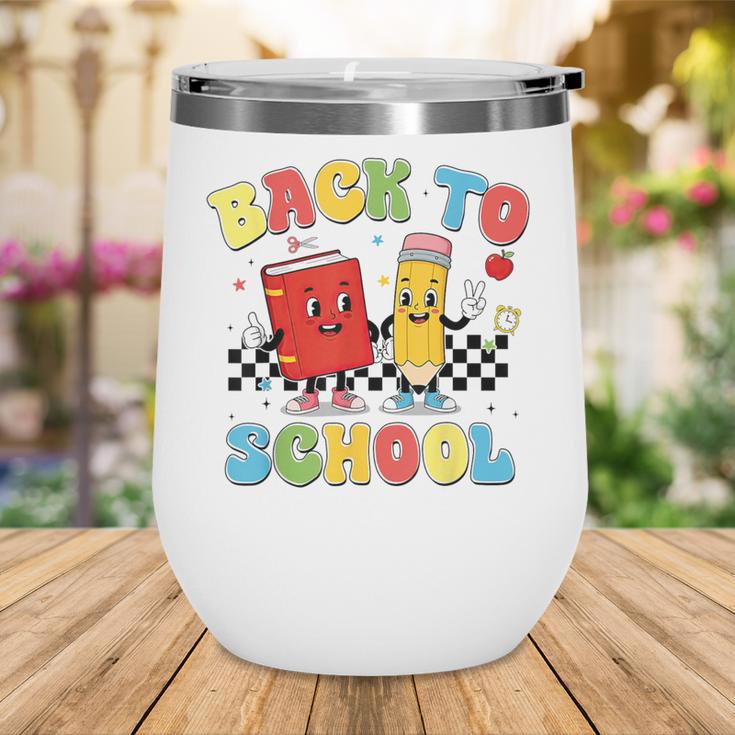 Back To School Checkered Book Pencil Groovy Teacher Student Wine Tumbler