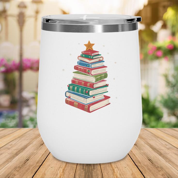Book Christmas Tree Book Lover Teacher Librarian Men Women Wine Tumbler
