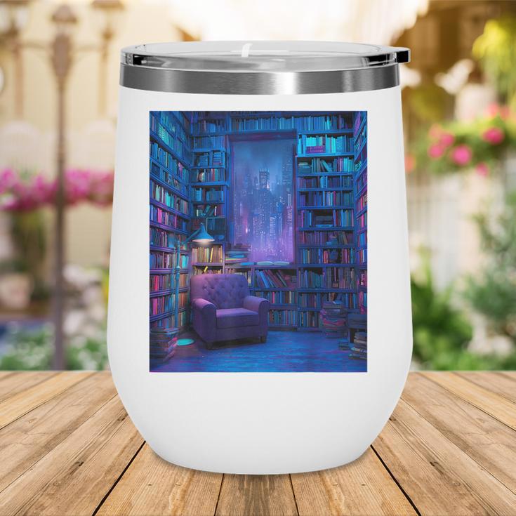Book Library Bookshelf Armchair Window Pattern Print Wine Tumbler