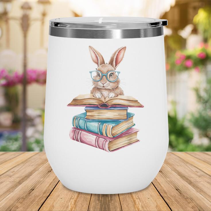 Books Bookworm Reader Book Cute Reading Bunny With Glasses Wine Tumbler