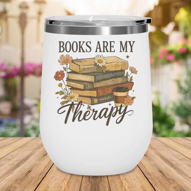Books Are My Therapy Vintage Book Lover Daisy Art Wine Tumbler