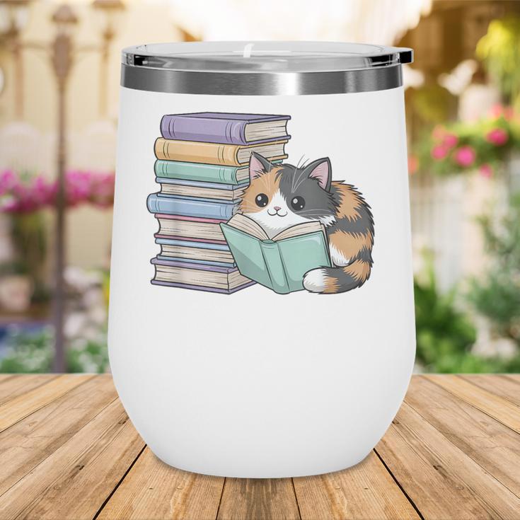 Cat On Books Pets Cats Reading Book Nerd Read Reader Bookcat Wine Tumbler