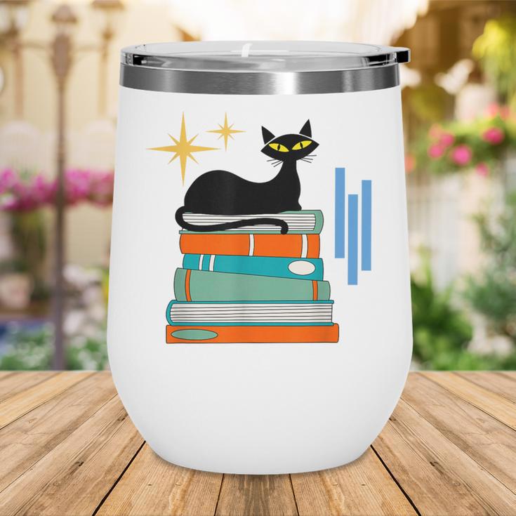 Cat And Books Retro Midcentury Mid Century Aesthetic Wine Tumbler