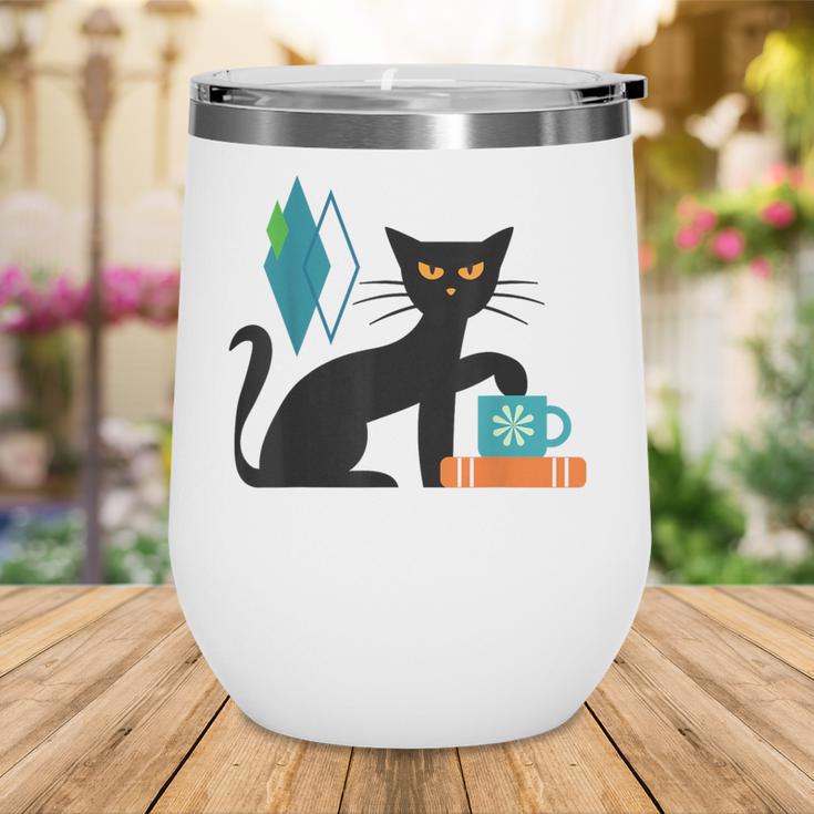 Cat Midcentury With Book And Coffee Atomic Age Mid Century Wine Tumbler