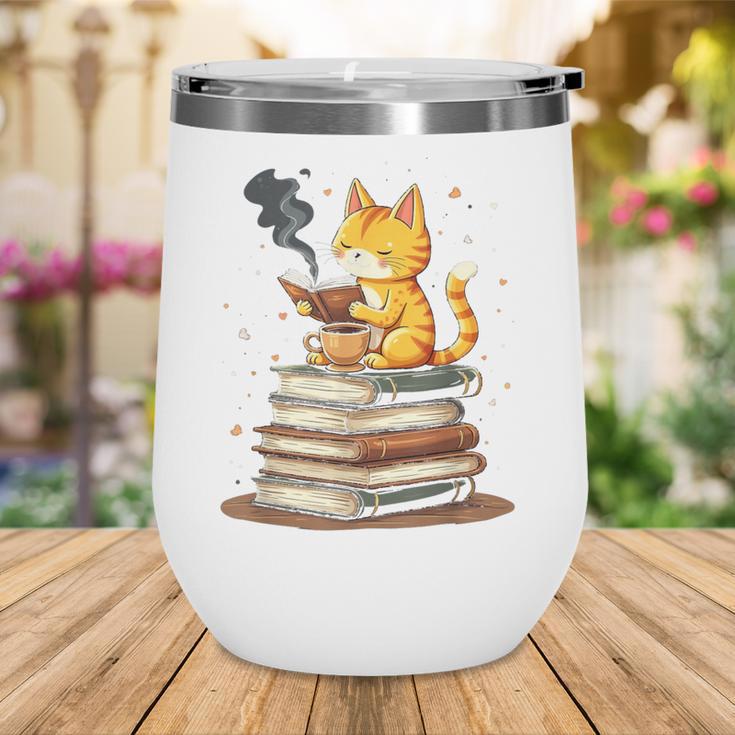Cat Reading Books Wine Tumbler