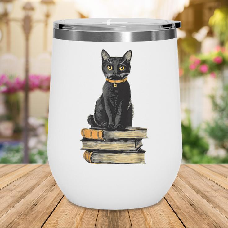 Cat Sitting On Books Wine Tumbler