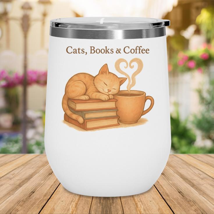 Cats Books And Coffee Heart Cozy Cat Lover Bookworm Readers Wine Tumbler