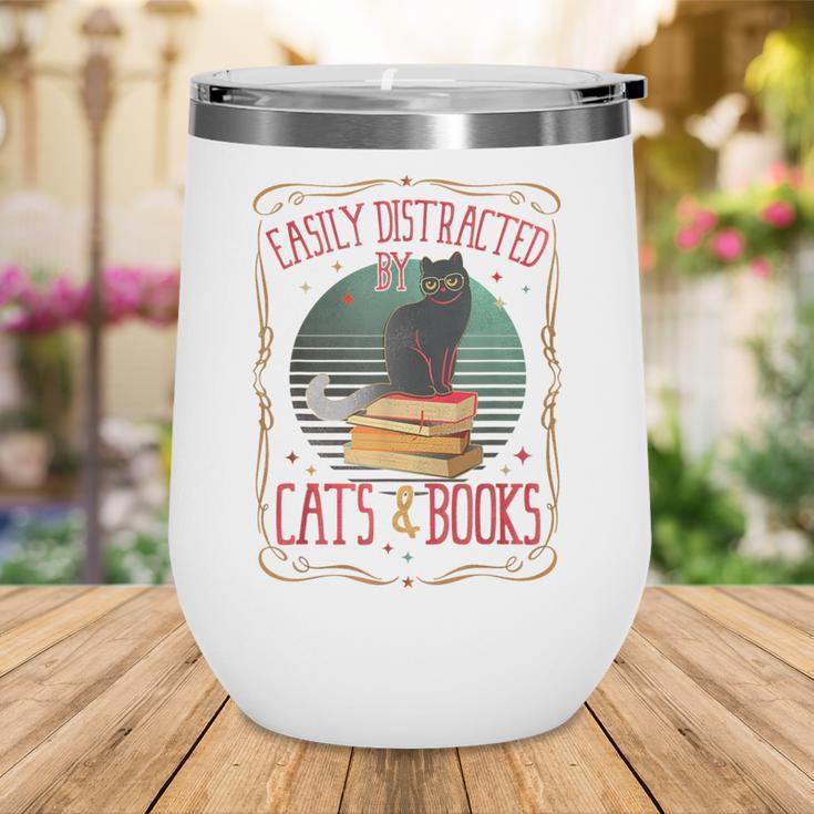 Cats And Books Lover Reading Literary Feline Humor Wine Tumbler