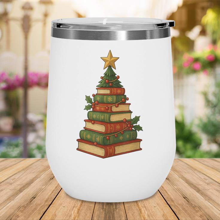 Christmas Book Tree Bookshelf Holiday For Readers Librarians Wine Tumbler