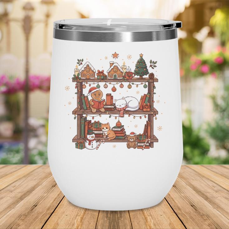 Christmas Cats Bookshelf Gingerbread Wine Tumbler