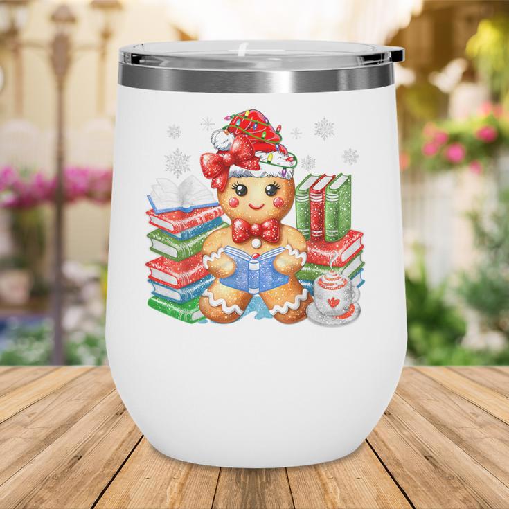 Christmas Gingerbread Man Reading Book Snowflake Teacher Wine Tumbler