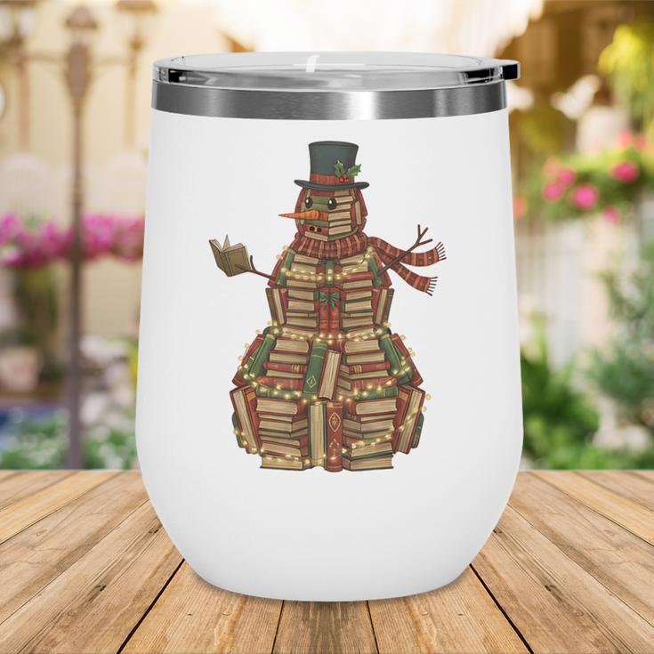 Christmas Snowman Made Of Books Holiday Reading Xmas Wine Tumbler