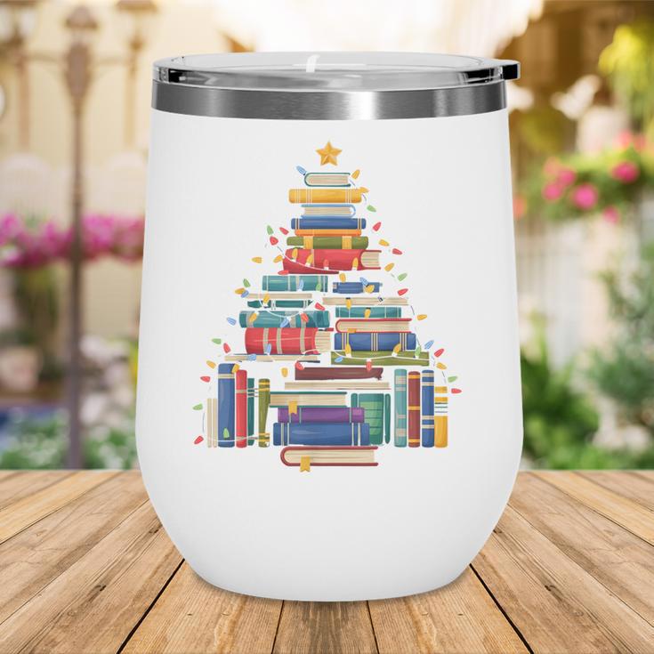 Christmas Tree Made Of Books Librarian Reader Holiday Wine Tumbler