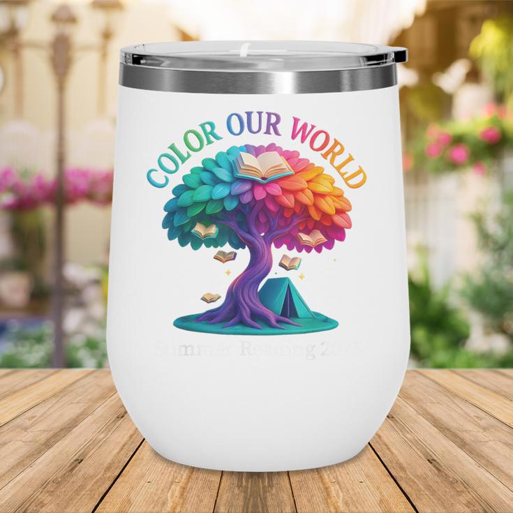 Color Our World Summer Reading 2025 Tree Book Lover Camping Wine Tumbler
