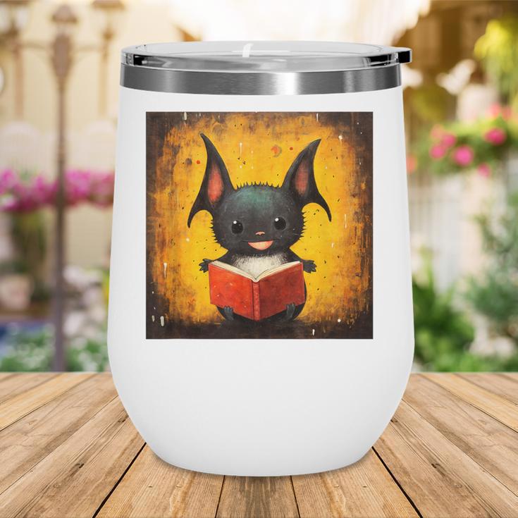 Colorful Sketch Oil Painting Of A Bat Reading Book Wine Tumbler Colorful Sketch Oil Painting Of A Bat Reading Book Wine Tumbler