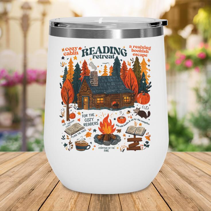 Cozy Reading Cabin Retreat Fall Bookish Autumn Cozy Reader Wine Tumbler