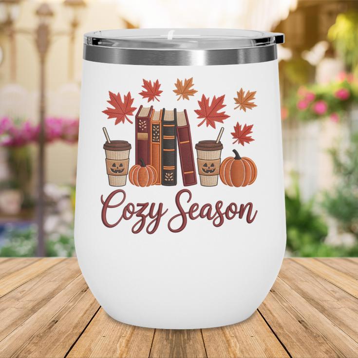 Cozy Season Autumn Leaves Books Pumpkins Fall Halloween Wine Tumbler Cozy Season Autumn Leaves Books Pumpkins Fall Halloween Wine Tumbler