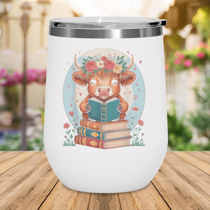 Cute Baby Highland Cow Reading Book Bookworm For Men Women Wine Tumbler