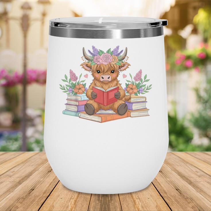Cute Baby Highland Cow Reading Book Lover Toddler Wine Tumbler
