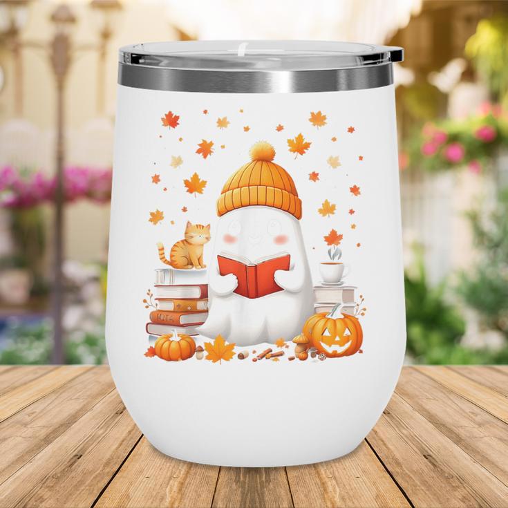 Cute Beanie Ghost Bookworm Cozy Book Reading Halloween Wine Tumbler Cute Beanie Ghost Bookworm Cozy Book Reading Halloween Wine Tumbler