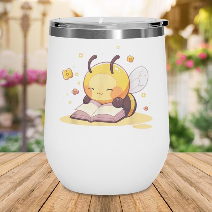 Cute Bee Reading Book Teacher Student Reader Graphic For Men Women Kids Wine Tumbler