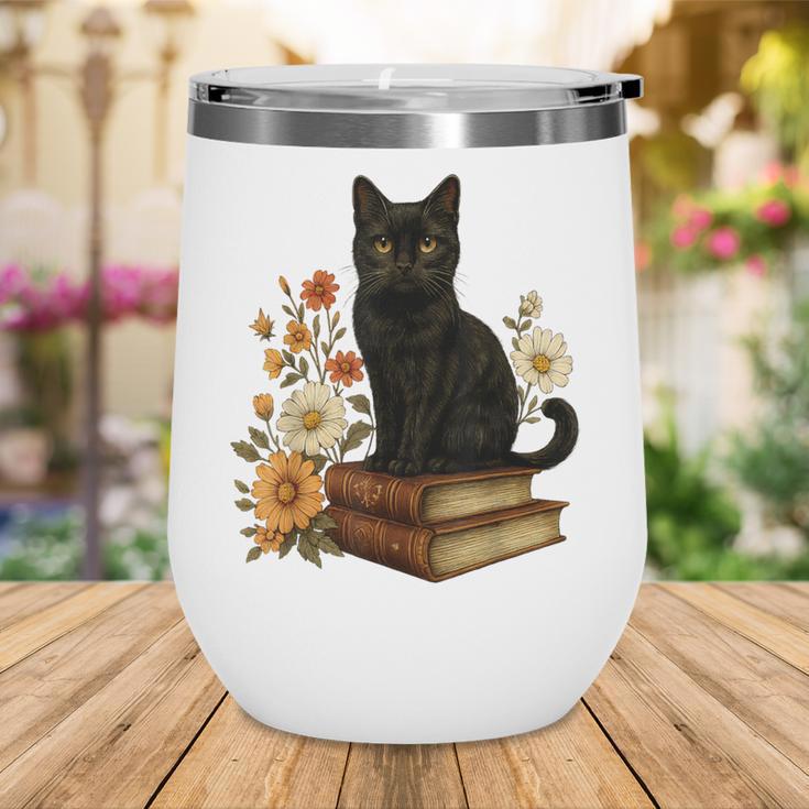 Cute Cat Book Flowers Wine Tumbler
