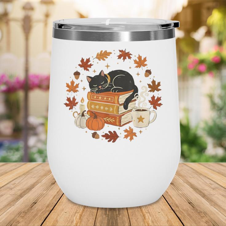 Cute Cat Fall In Love With Reading Book Cat Lover Librarian Wine Tumbler