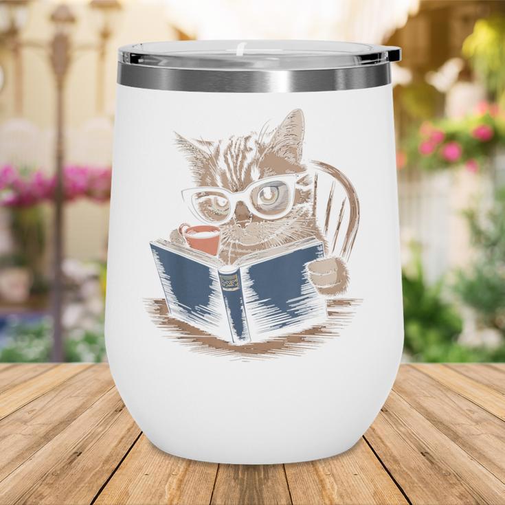 Cute Cat Reading Books With Tea Wine Tumbler