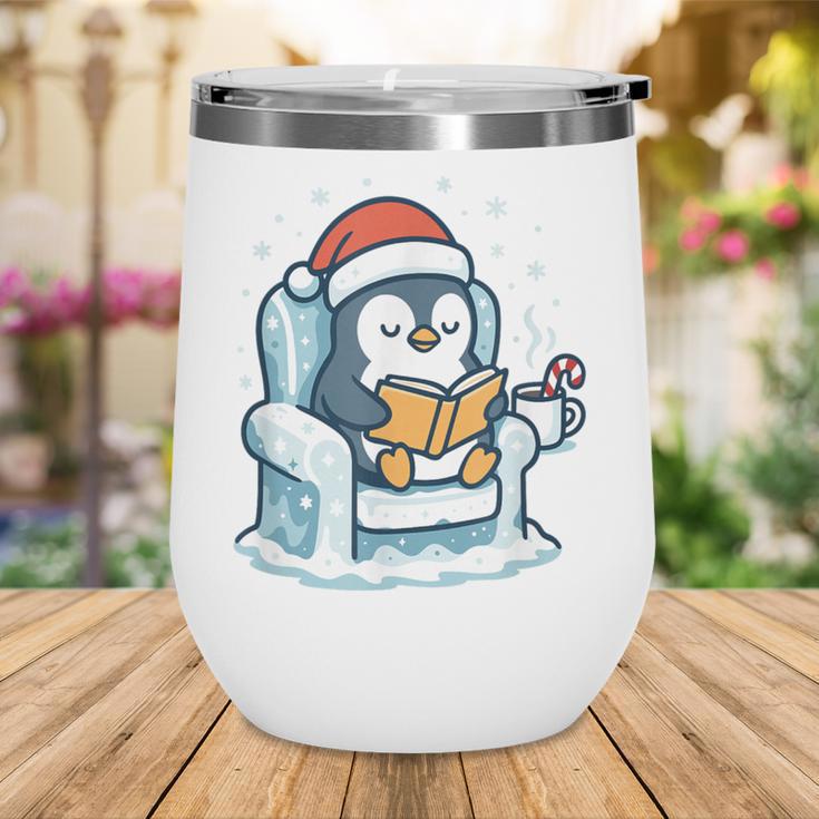 Cute Christmas Penguin Reading Book Cozy Winter Holiday Art Wine Tumbler