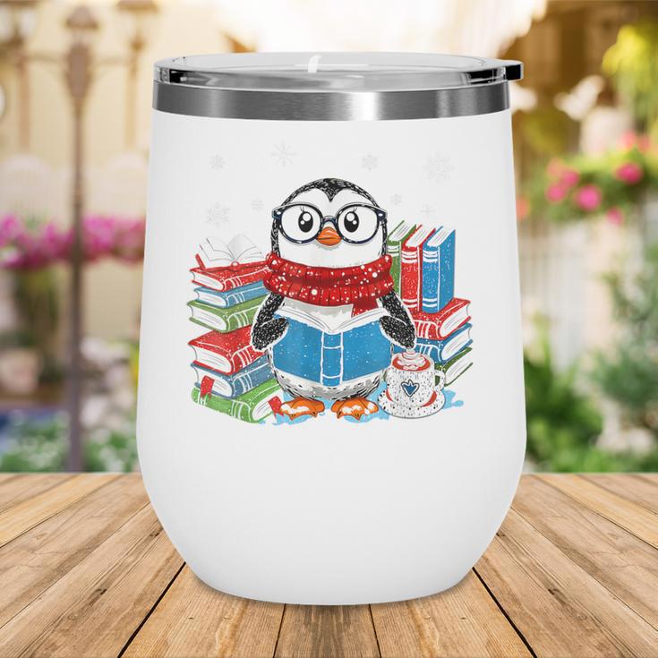 Cute Christmas A Penguin Reading Book Snowflake Hot Teacher Wine Tumbler