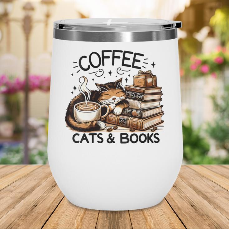 Cute Coffee Cats Books Lover Idea Women Men Kids Wine Tumbler