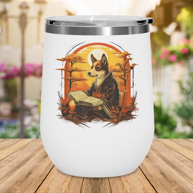 Cute Corgi Dog In Japanese Kimono With Book Men Women Girls Kids Wine Tumbler