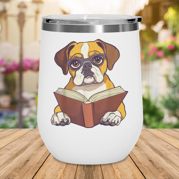 Cute Dog Boxer Reading Book Wine Tumbler