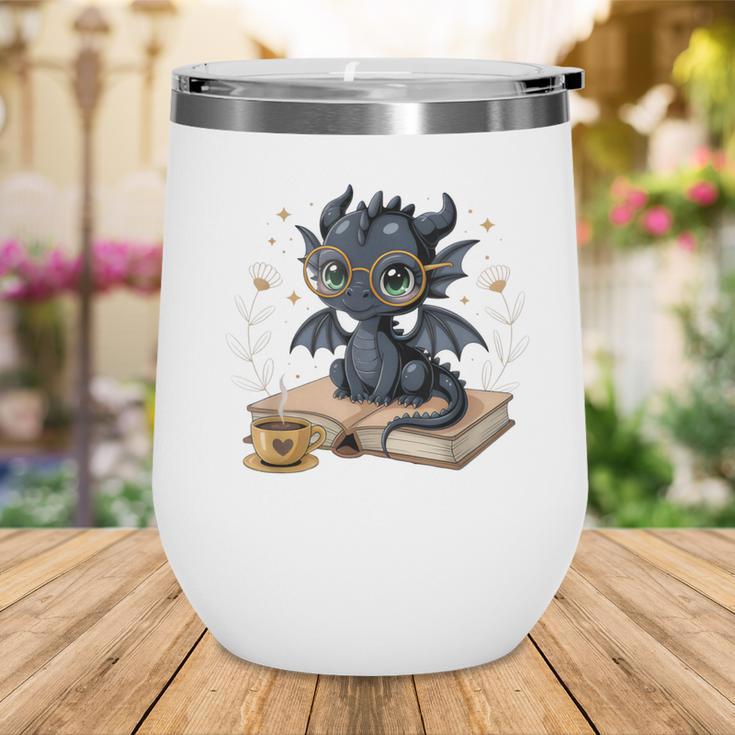 Cute Dragon Books Flower Bookworm Book Lover Wine Tumbler