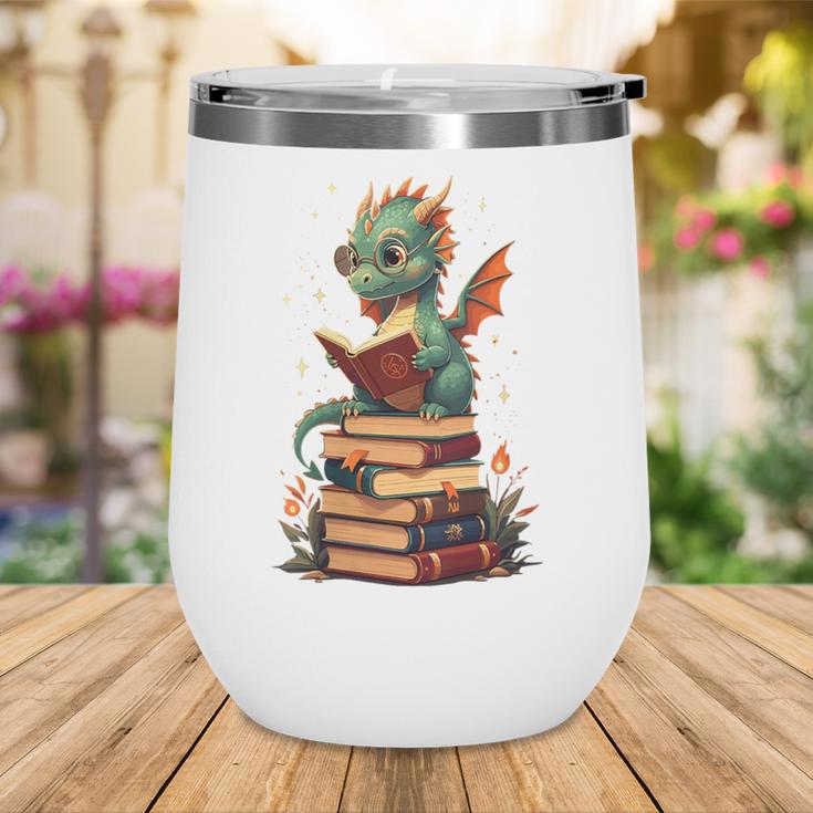 Cute Dragon Reading Book Bookworm Dragons And Books Wine Tumbler