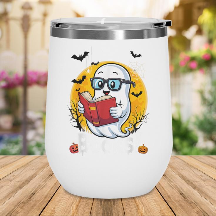 Cute Ghost Reading Book Retro Halloween Librarian Wine Tumbler