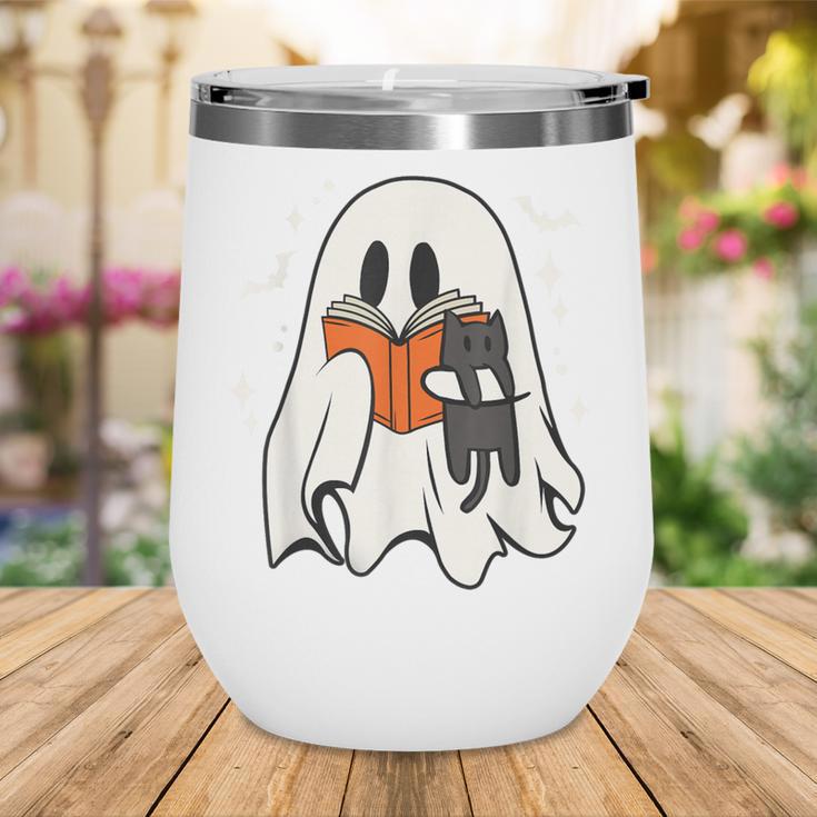 Cute Ghost Reading Book Spooky Season Halloween Costume Kids Wine Tumbler